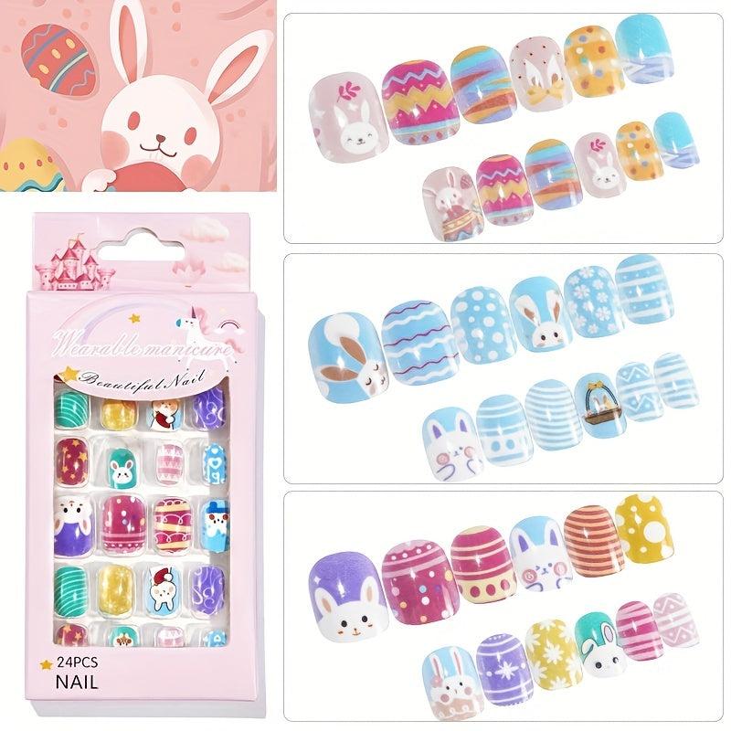24 Pcs Easter Short Press On Nails False Nails For Girls
