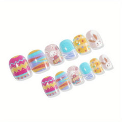 24 Pcs Easter Short Press On Nails False Nails For Girls