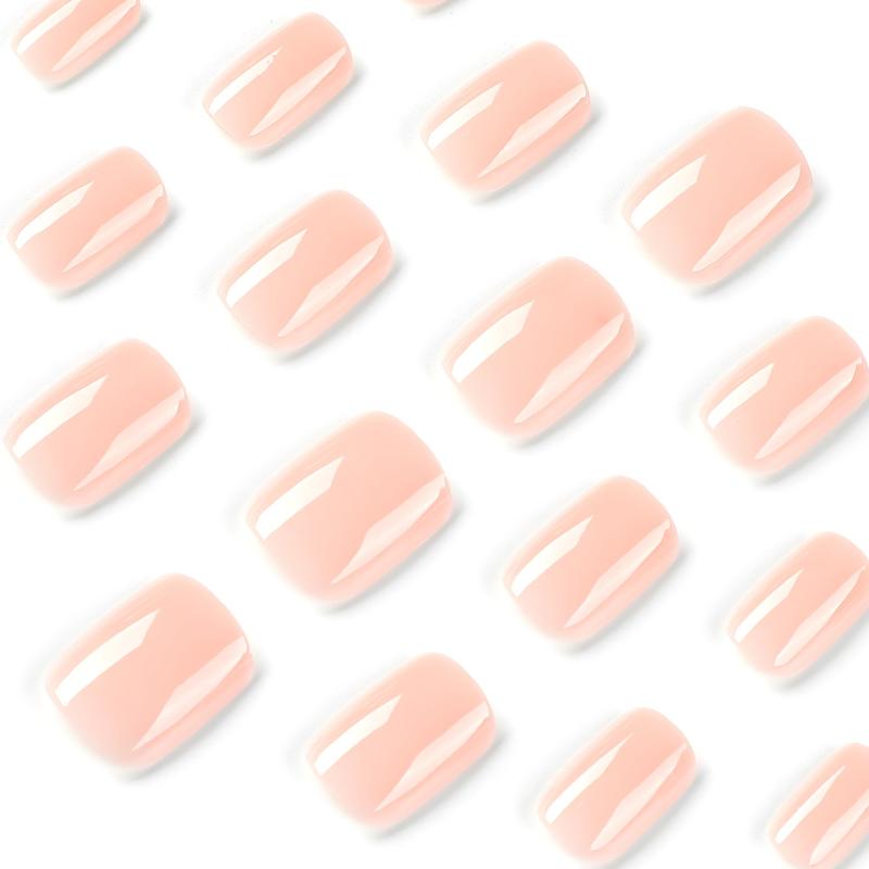 24pcs Nude Pink Press On Nails Full Cover Short Square False Nails