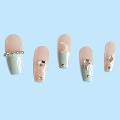 24pcs 3D Moon & Star Press On Nails w/ Glue for Women & Girls