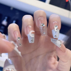 24pcs 3D Moon & Star Press On Nails w/ Glue for Women & Girls