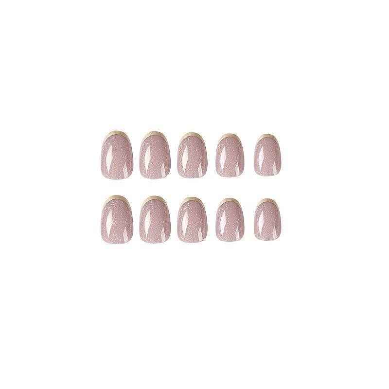 Golden Glitter French Tip Oval Press On Nails