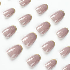 Golden Glitter French Tip Oval Press On Nails