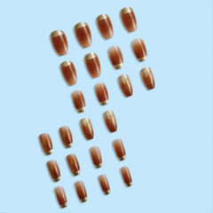 24 pcs Golden Tip Brown Square Press On Nails Full Cover Static Nails