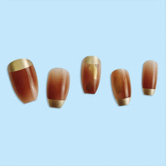 24 pcs Golden Tip Brown Square Press On Nails Full Cover Static Nails