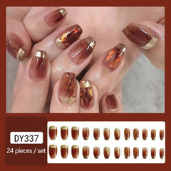 24 pcs Golden Tip Brown Square Press On Nails Full Cover Static Nails
