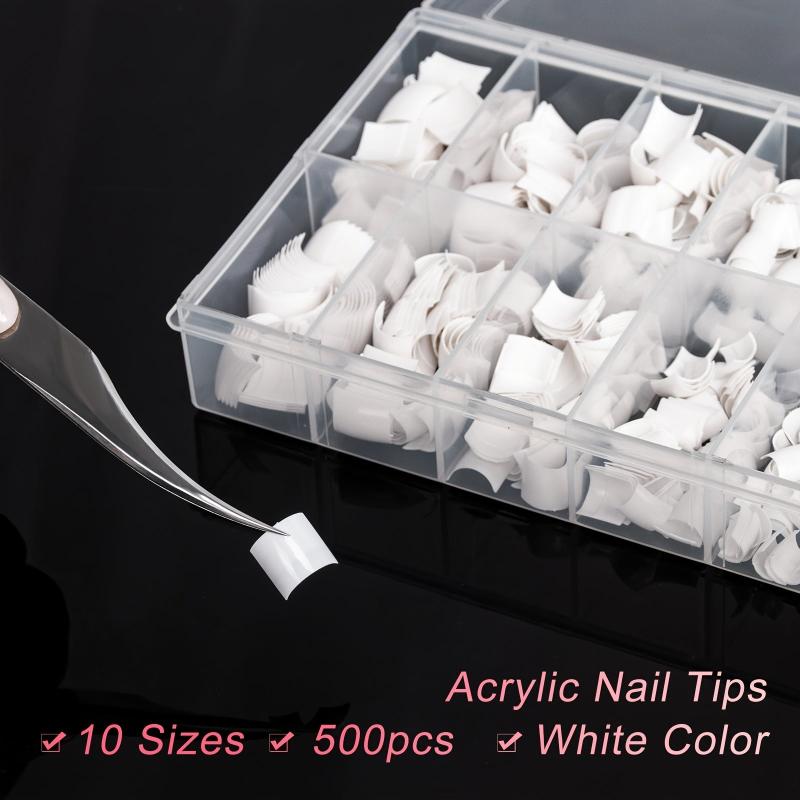 500pcs Buqikma Short Acrylic Nail Tips Natural False Nails 10 Sizes