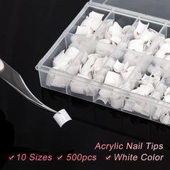 500pcs Buqikma Short Acrylic Nail Tips Natural False Nails 10 Sizes