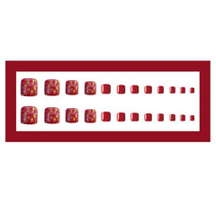 24pcs Red Glitter Press On Toenails Long Lasting Acrylic Clip False Toe Nails