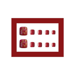 24pcs Red Glitter Press On Toenails Long Lasting Acrylic Clip False Toe Nails
