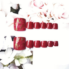 24pcs Red Glitter Press On Toenails Long Lasting Acrylic Clip False Toe Nails