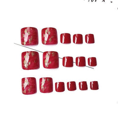 24pcs Red Glitter Press On Toenails Long Lasting Acrylic Clip False Toe Nails