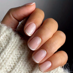 24pcs French Tip Press On Nails Golden Glitter Short Pink False Nails
