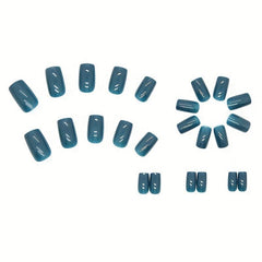 24pcs Glossy Dark Press On Nails Full Cover Medium Square False Nails