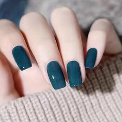 24pcs Glossy Dark Press On Nails Full Cover Medium Square False Nails