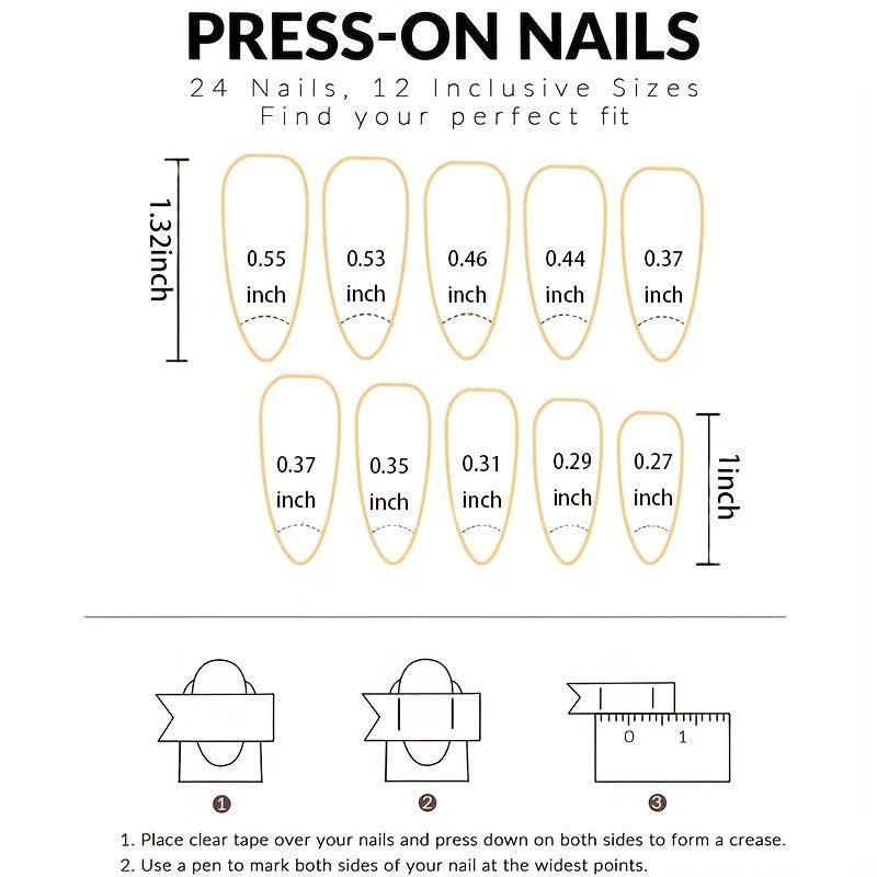 24 pcs Red Almond Press On Nails Long Lasting Easy to Apply