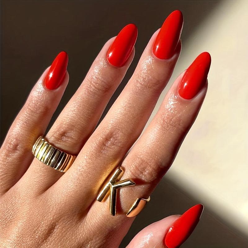 24 pcs Red Almond Press On Nails Long Lasting Easy to Apply