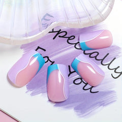 Purple Glossy Splicing Press On Nails Medium Length Square False Nails