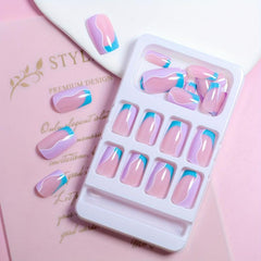 Purple Glossy Splicing Press On Nails Medium Length Square False Nails