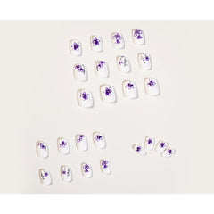 24 pcs Jiaruo Y2K Ink Purple Flower Mini Nails Press On Waterproof