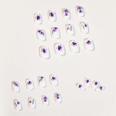 24 pcs Jiaruo Y2K Ink Purple Flower Mini Nails Press On Waterproof