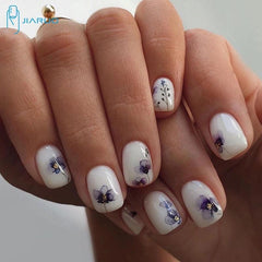 24 pcs Jiaruo Y2K Ink Purple Flower Mini Nails Press On Waterproof