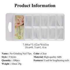 100pcs Clear Almond Press On Nails for Nail Extension