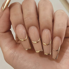 24pcs Golden French Nails Long Lasting Press On Artificial Nails