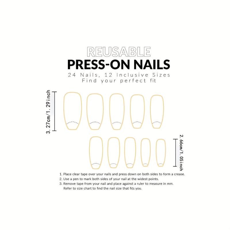 24pcs Golden French Nails Long Lasting Press On Artificial Nails