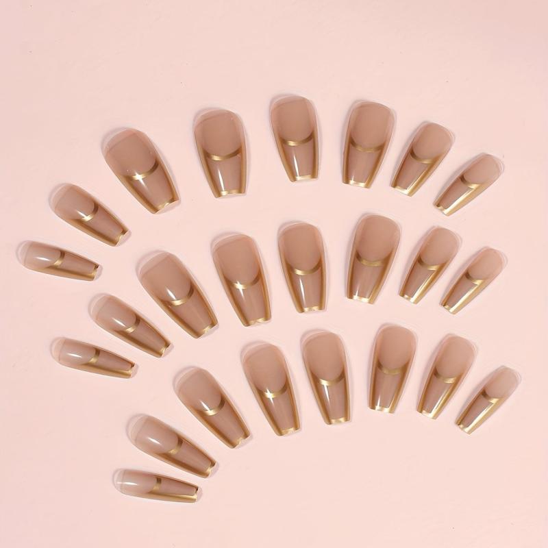 24pcs Golden French Nails Long Lasting Press On Artificial Nails