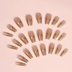 24pcs Golden French Nails Long Lasting Press On Artificial Nails