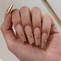 24pcs Golden French Nails Long Lasting Press On Artificial Nails