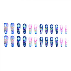 24pcs Starry Sky Press On Nails Long Glossy Full Cover Stick On Nails