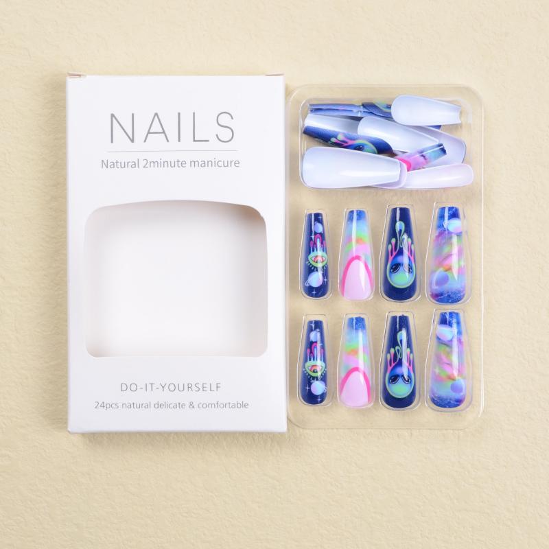 24pcs Starry Sky Press On Nails Long Glossy Full Cover Stick On Nails