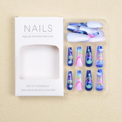 24pcs Starry Sky Press On Nails Long Glossy Full Cover Stick On Nails