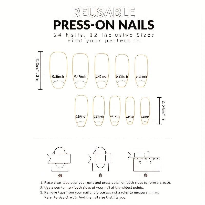 24pcs Starry Sky Press On Nails Long Glossy Full Cover Stick On Nails