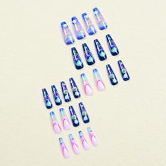 24pcs Starry Sky Press On Nails Long Glossy Full Cover Stick On Nails
