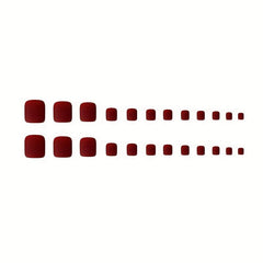 24pcs Wine Red Matte Press On Toenails Full Cover Nail Tip