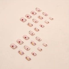 24pcs Glossy Flower Press On Nails Short Oval Full Cover False Nails Women Girls