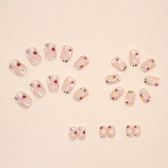 24pcs Glossy Flower Press On Nails Short Oval Full Cover False Nails Women Girls