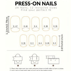 24pcs Nude Pink Press On Nails with Heart Branch Short Square False Nails