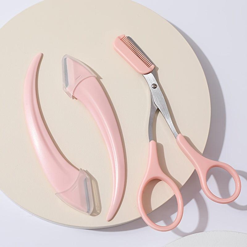 3 Pcs Eyebrow Grooming Set Eyebrow Comb Scissors Scraper Women Gift
