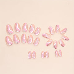 24pcs Nude Pink Glitter Swirl Line Press On Nails for Women and Girls