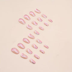 24pcs Nude Pink Glitter Swirl Line Press On Nails for Women and Girls