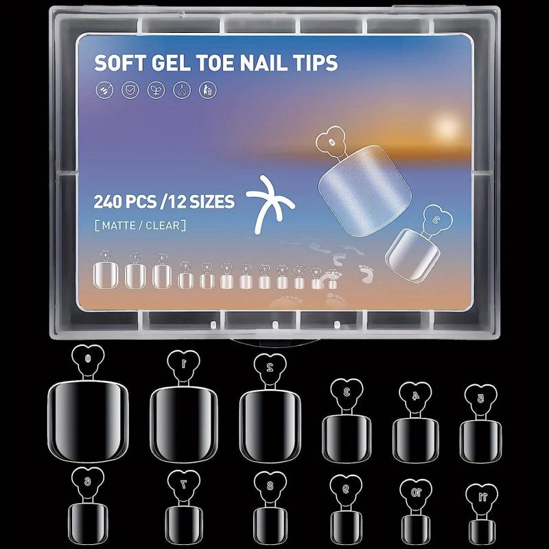 240pcs Soft Gel Nail Tips Matte Clear Press On Toenails for Extension