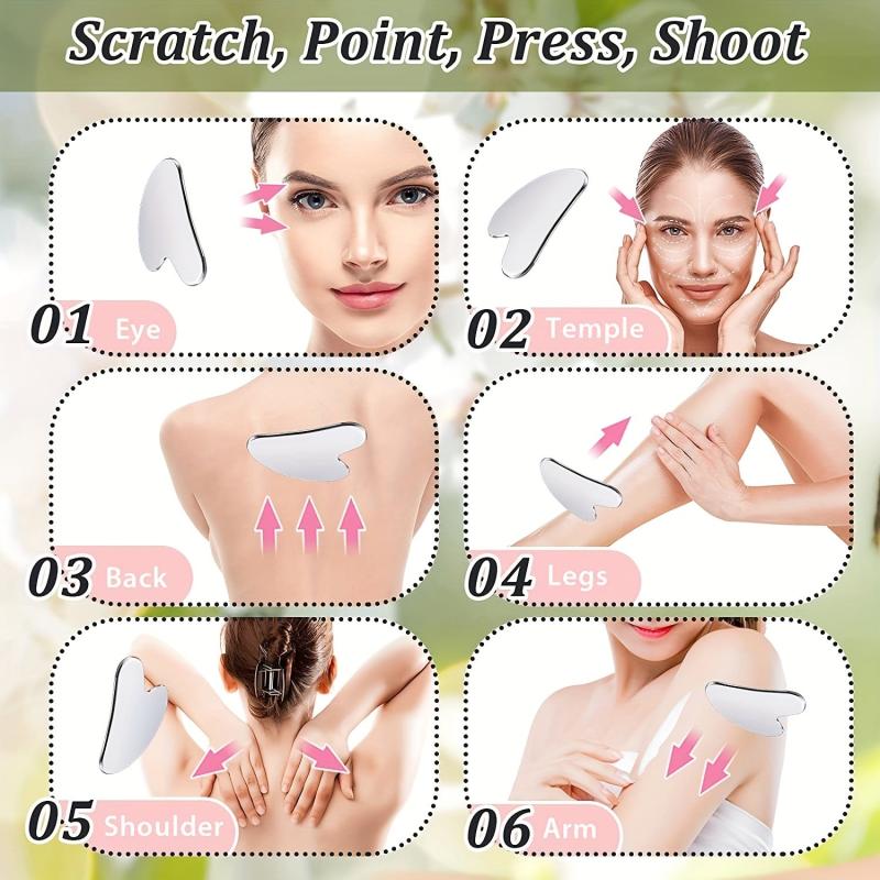 Heart Shaped Stainless Steel Gua Sha Facial Tool Silvery