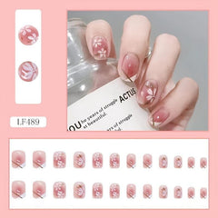 Camellia Pattern Press On Nails for Women - Long Lasting