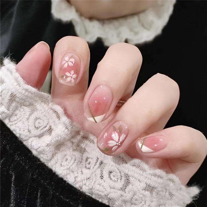 Camellia Pattern Press On Nails for Women - Long Lasting