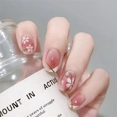Camellia Pattern Press On Nails for Women - Long Lasting