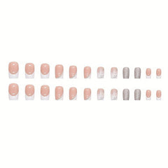 24pcs Pink Glitter French Tips Press On Nails Medium Square False Nails